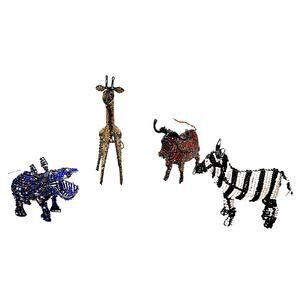 Vintage Lot 4 Handmade Wire Beads South African Animals Zebra Giraffe Hipo